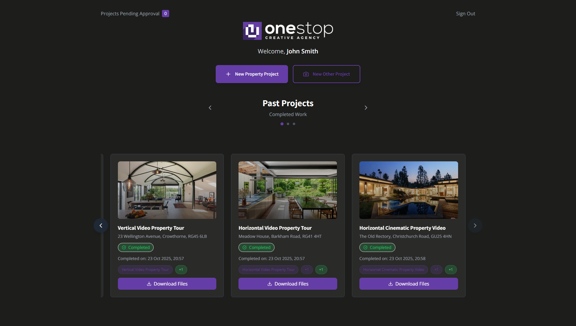 Client portal past projects view