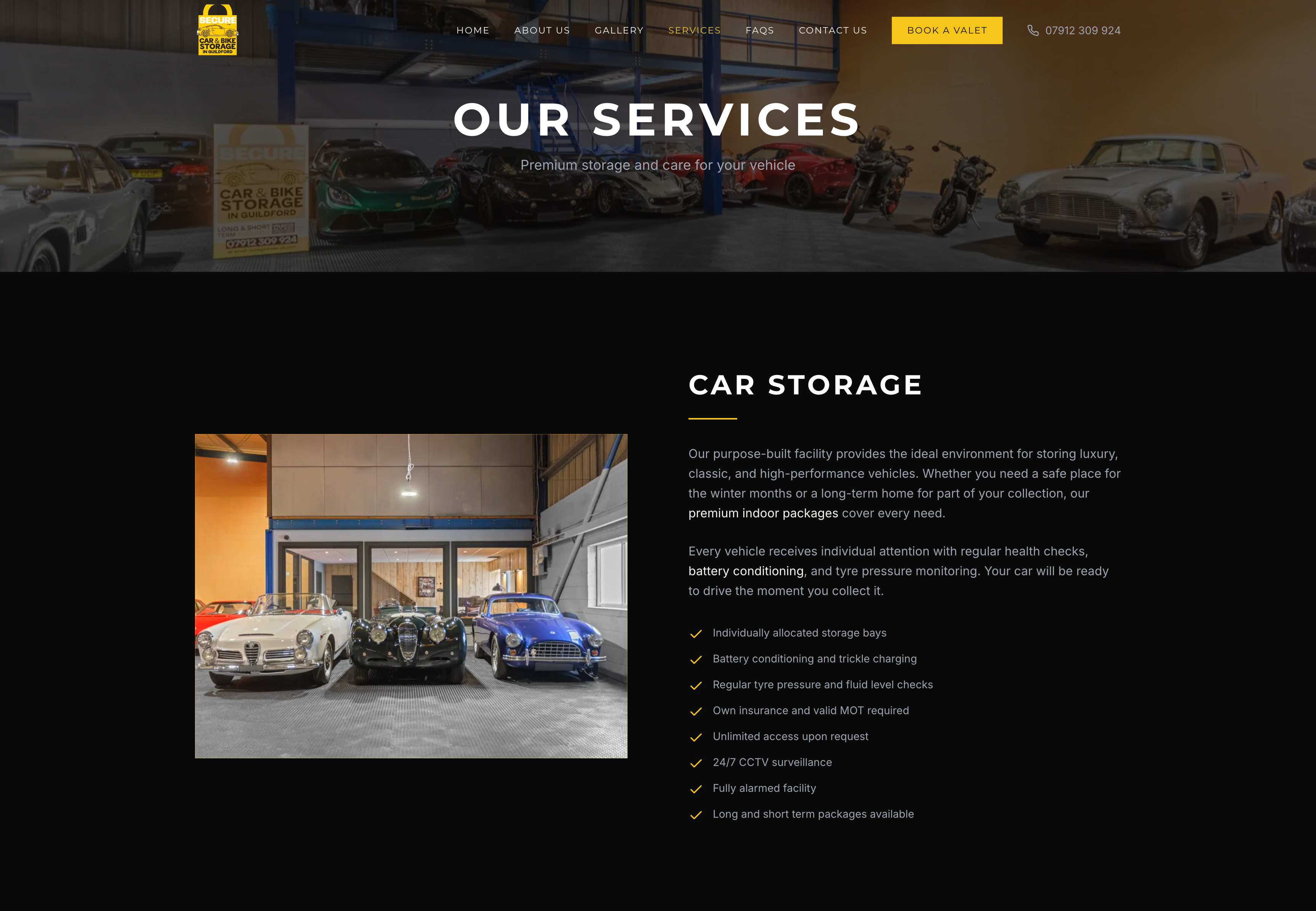 Secure Car Storage services page