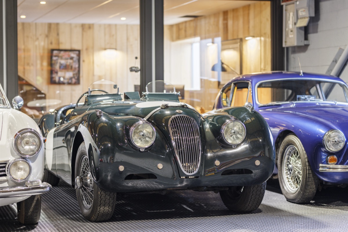 Vintage Jaguar XK120 and AC Bristol in storage