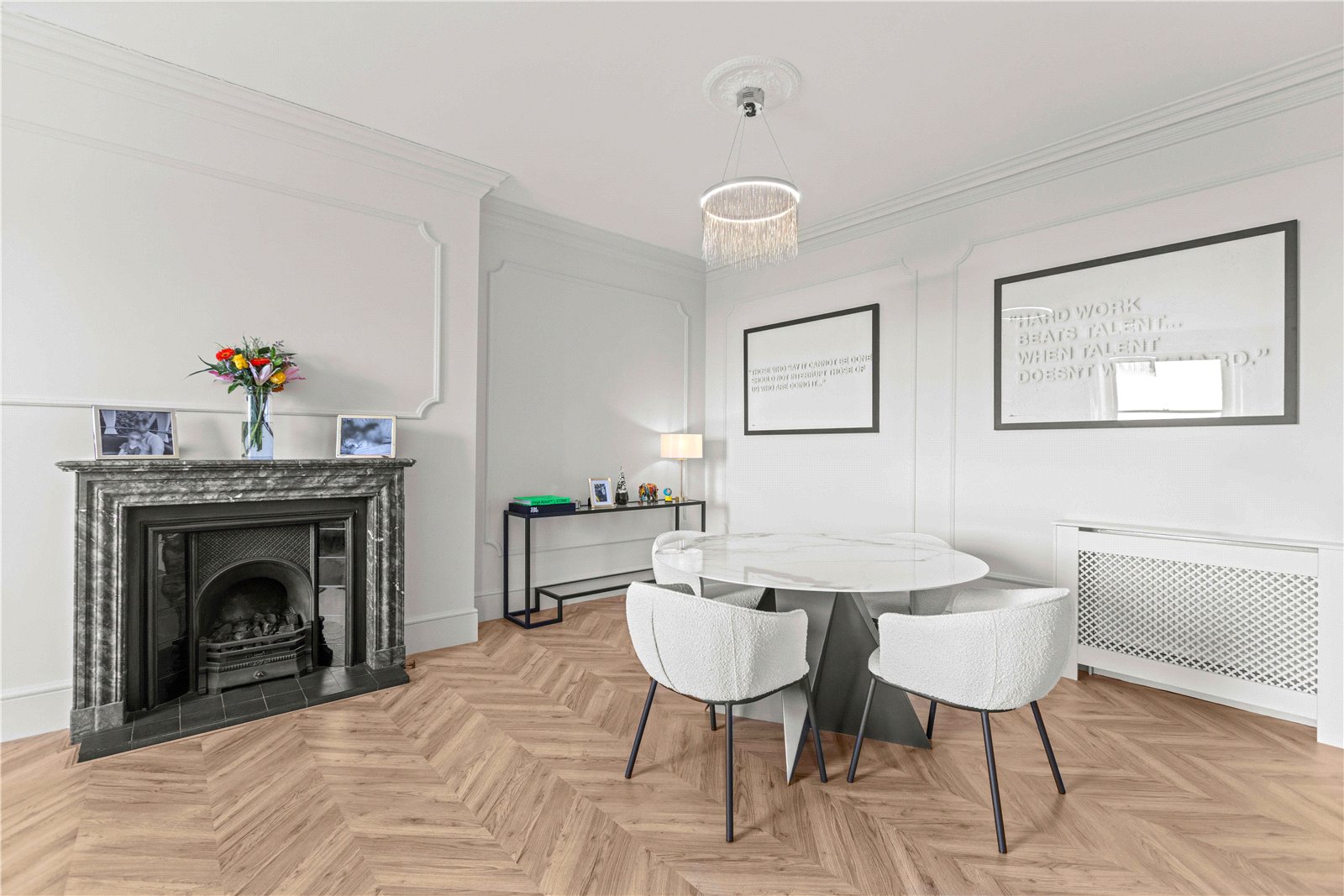 Prince Albert Drive penthouse - dining room with original fireplace