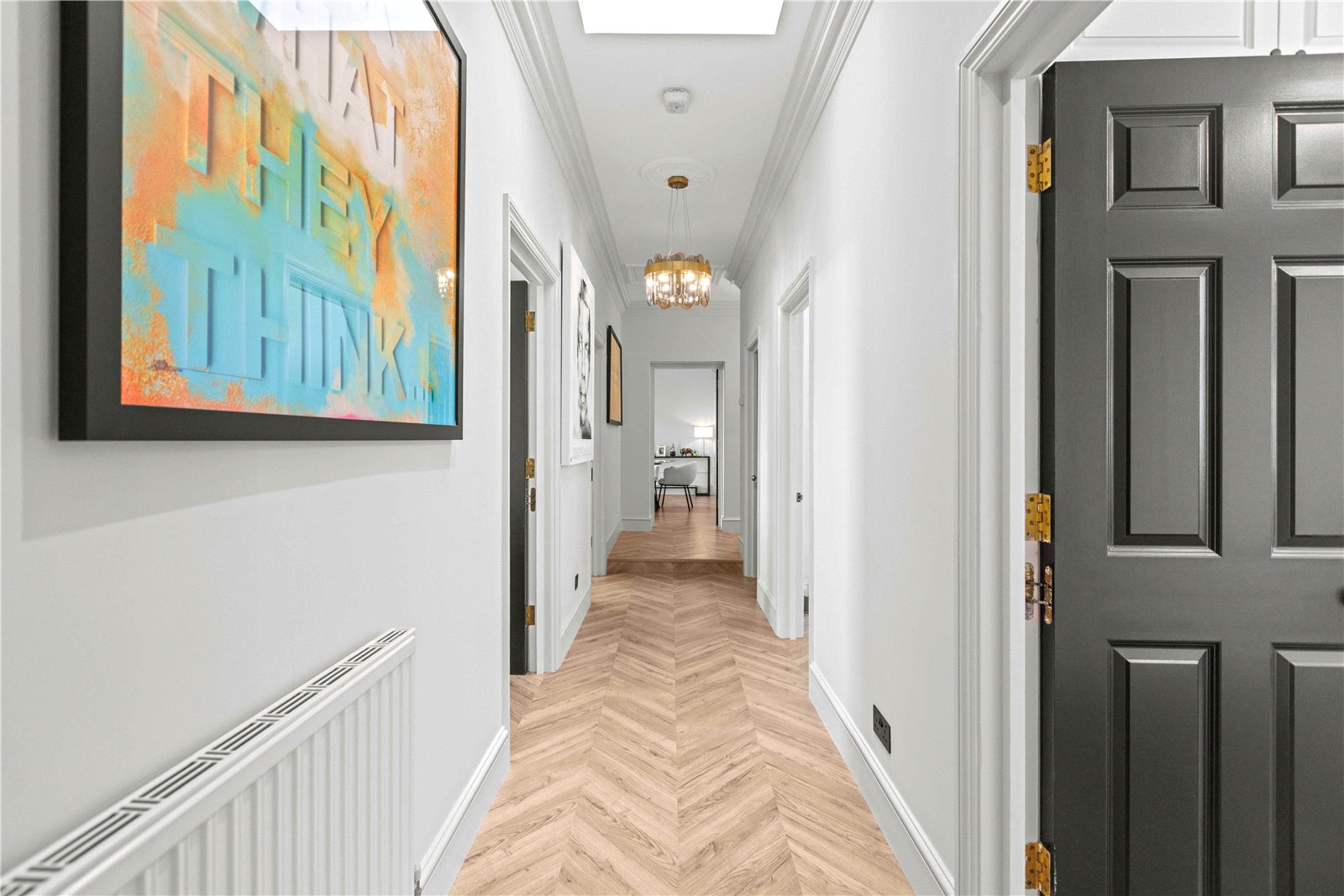 Prince Albert Drive penthouse - entrance hallway with herringbone floors