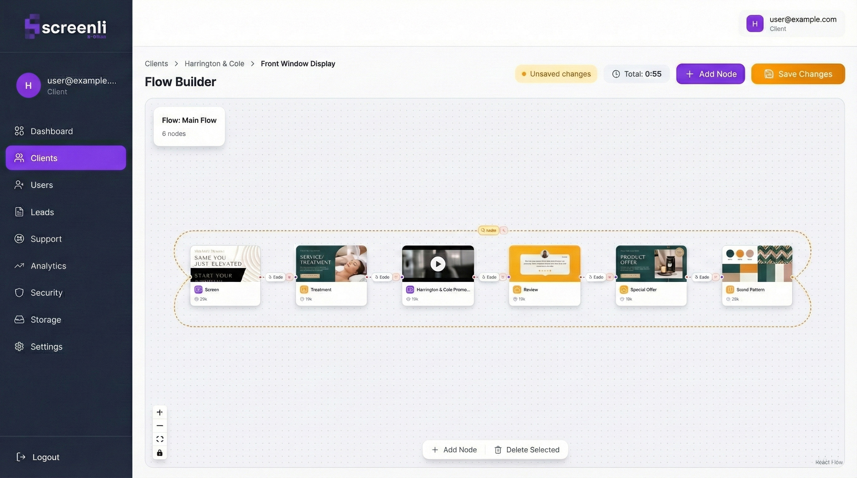 Screenli Dashboard - Flow Builder
